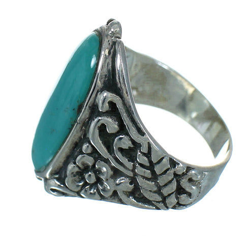 Southwestern Turquoise Genuine Sterling Silver Flower Ring Size 7-1/2 YX85454